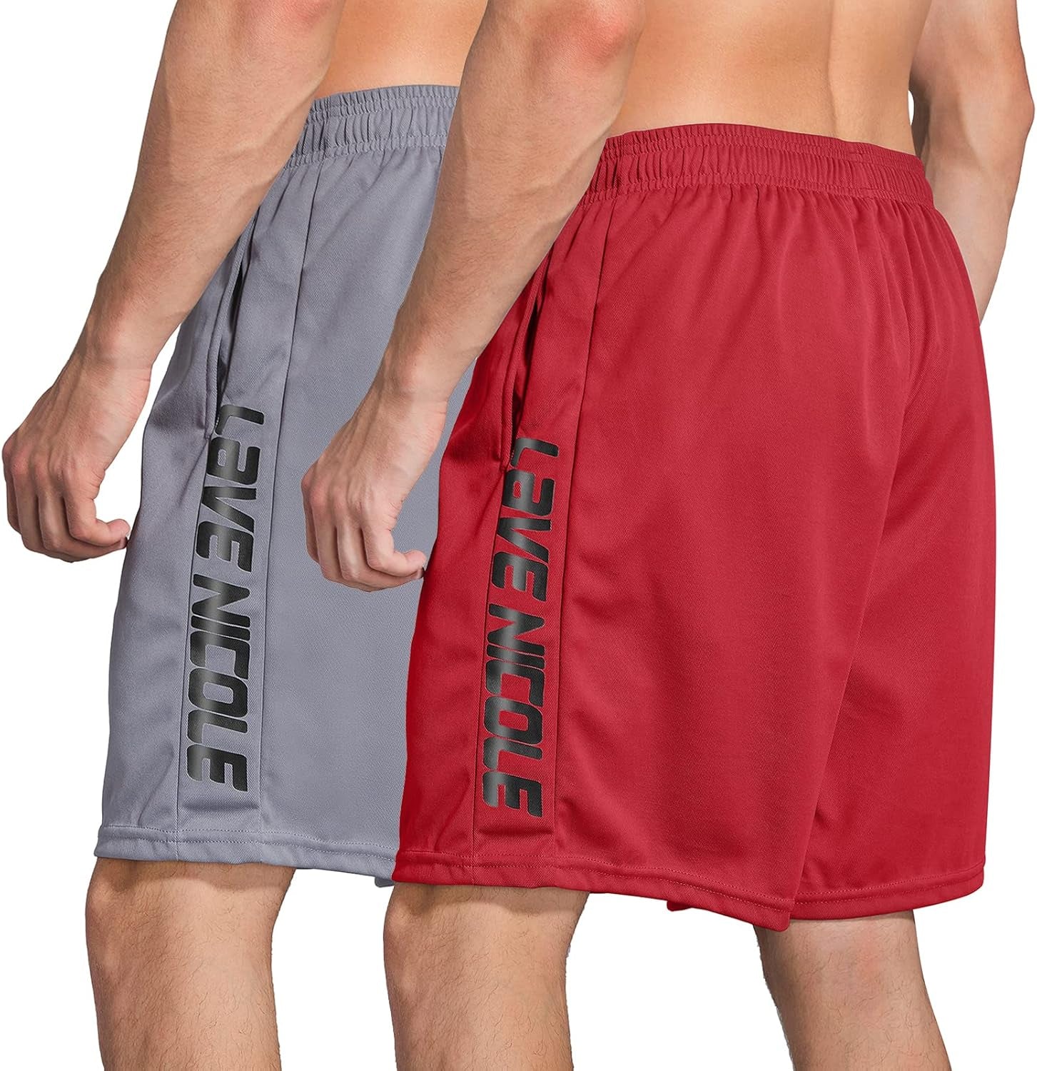 2 Pack Mens Workout Shorts Elastic Waist Athletic Gym Running Basketball Tennis Shorts for Men 7'' Inseam with Pocket (Grey/Red XL)